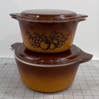 OLD ORCHARD Casserole Dishes (2) with lids. 