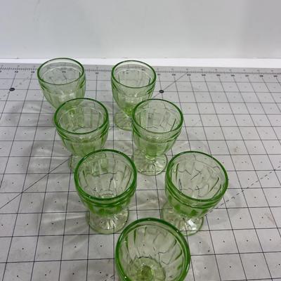 7 Green Depression Glass Small Goblets Cordial or Childs Size 