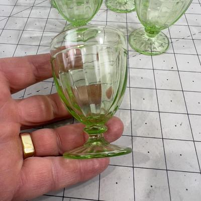 7 Green Depression Glass Small Goblets Cordial or Childs Size 