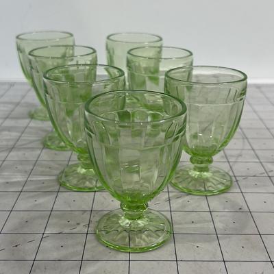 7 Green Depression Glass Small Goblets Cordial or Childs Size 