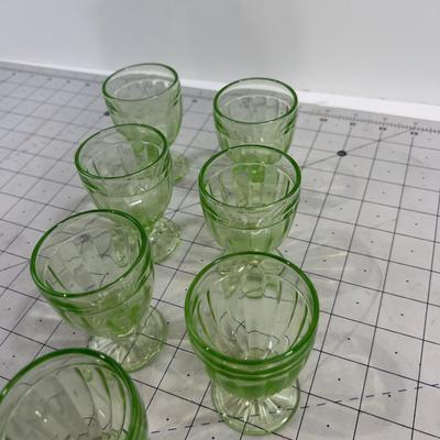 7 Green Depression Glass Small Goblets Cordial or Childs Size 