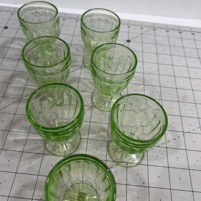 7 Green Depression Glass Small Goblets Cordial or Childs Size 