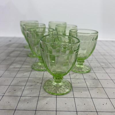 7 Green Depression Glass Small Goblets Cordial or Childs Size 