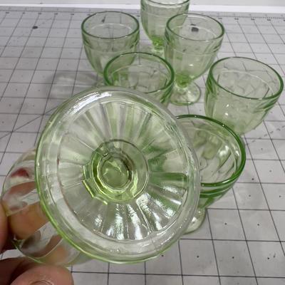 7 Green Depression Glass Small Goblets Cordial or Childs Size 