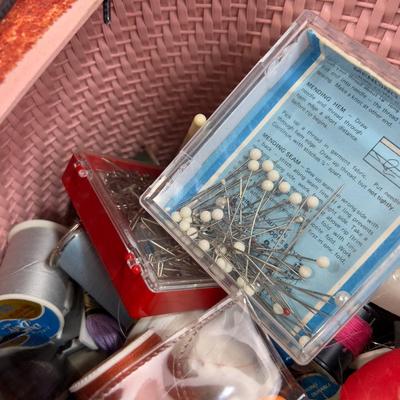 Cutest EVER! Pink Basket with A Black Poodle Sewing Basket Full of NOTIONS! 