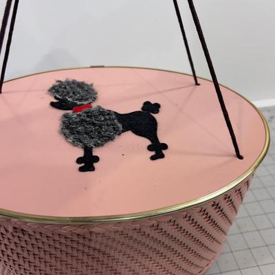Cutest EVER! Pink Basket with A Black Poodle Sewing Basket Full of NOTIONS! 