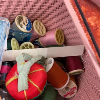 Cutest EVER! Pink Basket with A Black Poodle Sewing Basket Full of NOTIONS! 