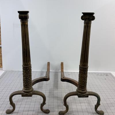 Solid Brass Greek Column ANDIRONS 