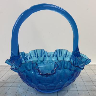 FENTON Blue Glass  Brides Basket 