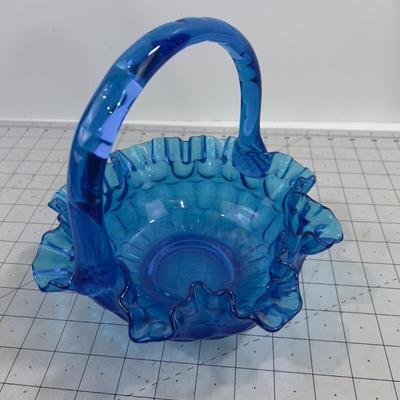 FENTON Blue Glass  Brides Basket 