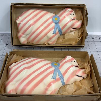 Chalk Ware Stripped Pigs, New old Stock 
