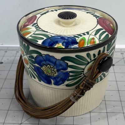 Hand Painted, Covered Basket, Made in Japan 1960's 