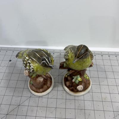 2 Green Bird Statues