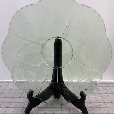 Green Etched Depression Glass PLATTER 