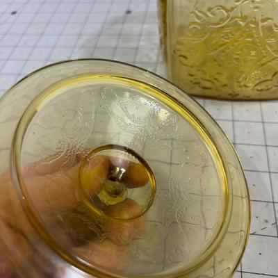 Amber Depression Glass Covered JAR W/Lid 