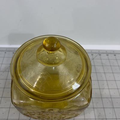 Amber Depression Glass Covered JAR W/Lid 