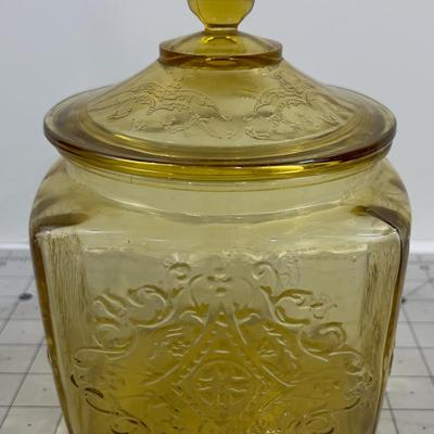 Amber Depression Glass Covered JAR W/Lid 