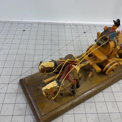 Little Carved Wood Wagon with Figurine and 2 horses