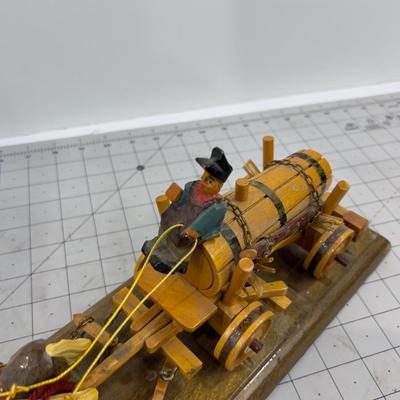 Little Carved Wood Wagon with Figurine and 2 horses