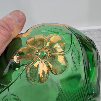 Forest Green GOLD Rimmed BOWL, Pressed Glass 