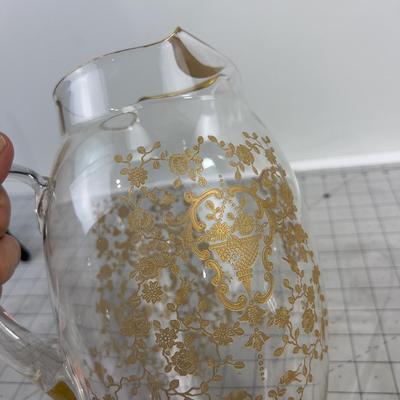Etched with Gold Trim Design Water Pitcher - Lovely! 