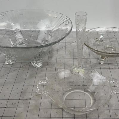 4 Pieces of Clear Etched Glass 