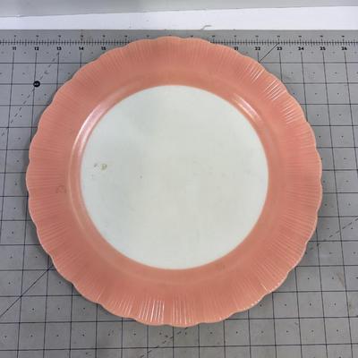 Cremaz Glass Pink and White Platter Plus Hazel Atlas Orange and White Pitcher 