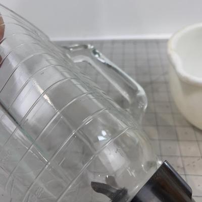 Clear Glass Blender Pitcher and MILK Glass Mixing Bowl