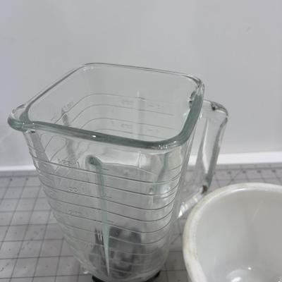 Clear Glass Blender Pitcher and MILK Glass Mixing Bowl