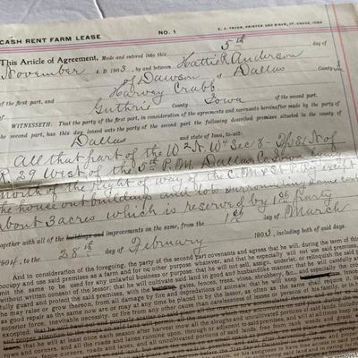 1905 CASH RENT FARM LEASE DAWSON DALLAS COUNTY IOWA 