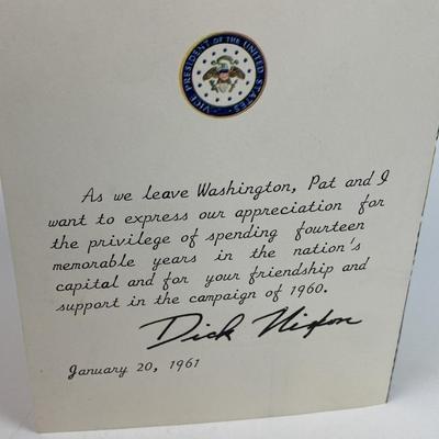 VICE PRESIDENT DICK NIXON & FAMILY FAREWELL CARD 1961 VICE PRESIDENT DICK NIXON & FAMILY FAREWELL CARD 1961 