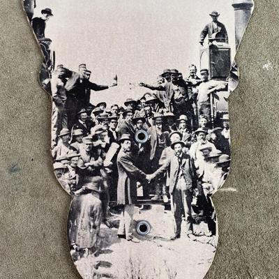 GOLDEN SPIKE RAILROAD PHOTO SONS of UTAH PIONEERS RAILROAD VILLAGE SOUVENIR FAN