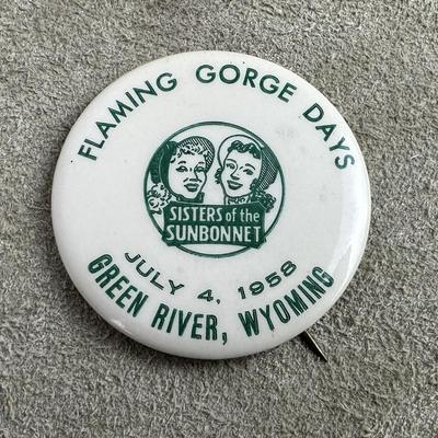 vintage 1958 FLAMING GORGE DAYS GREEN RIVER WYOMING PINBACK