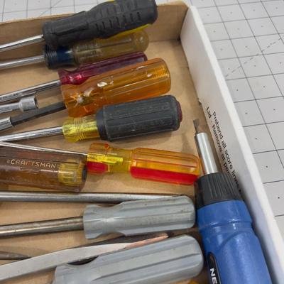 Tray of Screw Drivers and Nut Driver Large Lot of