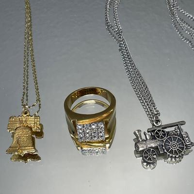 Rafaeuan bell necklace, steamthresher necklace & mens ring