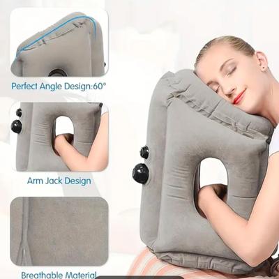 Inflatable Travel Pillow with Arm Hole and Face Support Portable Neck Rest Cushion