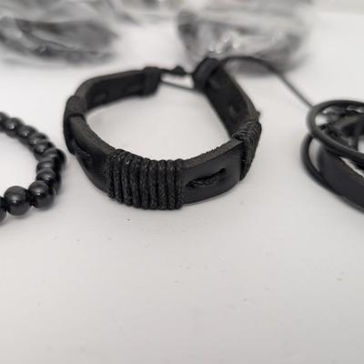 Lot of 18 Black Leather and Wax Cord Bracelets 6 Packages of 3 Goth Punk Surfer Unisex