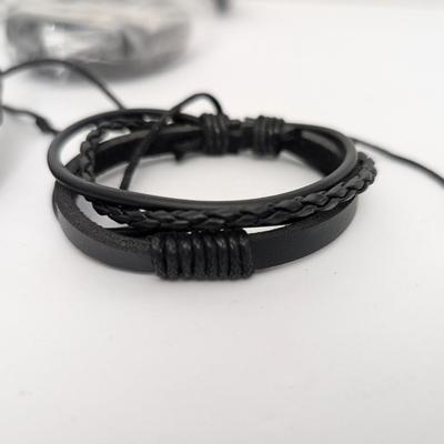Lot of 18 Black Leather and Wax Cord Bracelets 6 Packages of 3 Goth Punk Surfer Unisex