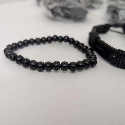 Lot of 18 Black Leather and Wax Cord Bracelets 6 Packages of 3 Goth Punk Surfer Unisex