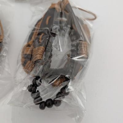 Lot of 18 Brown Leather and Wax Cord Bracelets 6 Packages of 3 Boho Hippie Surfer Unisex