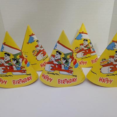 1974 Hanna-Barbera The Flintstones Vintage Birthday Party Hats Set of 5 Yellow Dino Car Theme