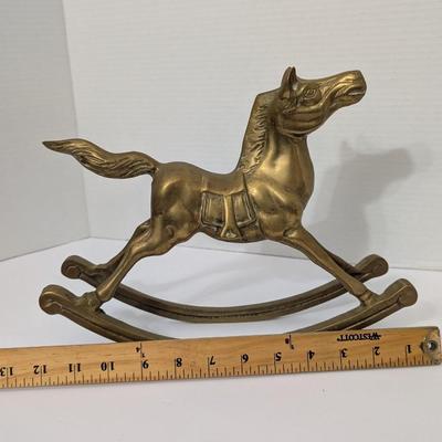 Vintage Solid Brass Rocking Horse Figurine Heavy Equestrian Decor