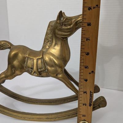 Vintage Solid Brass Rocking Horse Figurine Heavy Equestrian Decor