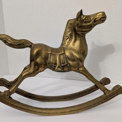 Vintage Solid Brass Rocking Horse Figurine Heavy Equestrian Decor