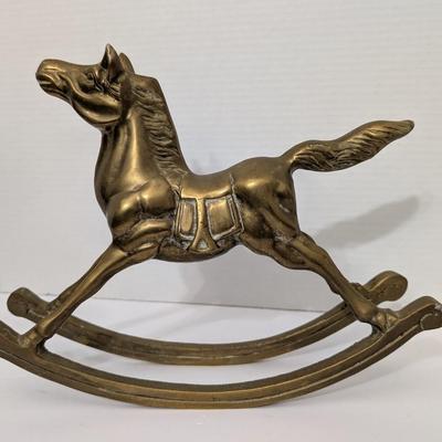 Vintage Solid Brass Rocking Horse Figurine Heavy Equestrian Decor