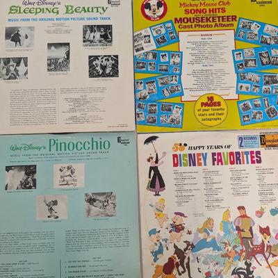Lot of 4 Vintage Walt Disney Vinyl Records Sleeping Beauty Pinocchio Mickey Mouse Club Disney Favorites