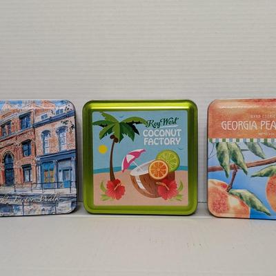 Set of 3 Vintage Cookie Tins Savannah Factors Walk Key West Coconut Factory Georgia Peach