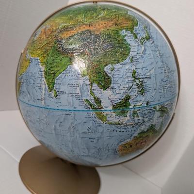 Vintage Replogle Land and Sea Globe Raised Relief Metal Base World Map