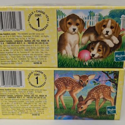 Lot Of 2 MB Pastel Pets 25 Piece Puzzles Puppies And Fawns Ages 3 To 7