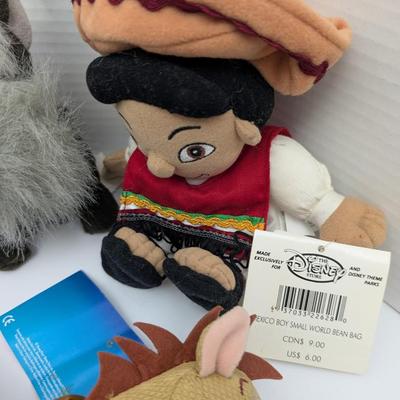 Disney Bean Bag Plush Lot Vintage Characters Jiminy Cricket Mickey Mouse Wolf Small World Horse